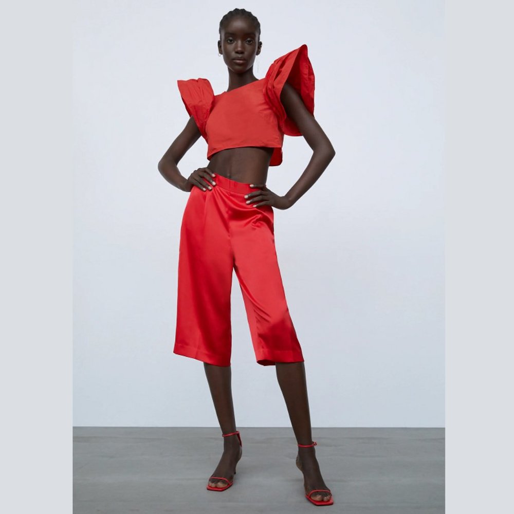 ZARA Crop Top with Ruffled Sleeves - Picture 4 of 11